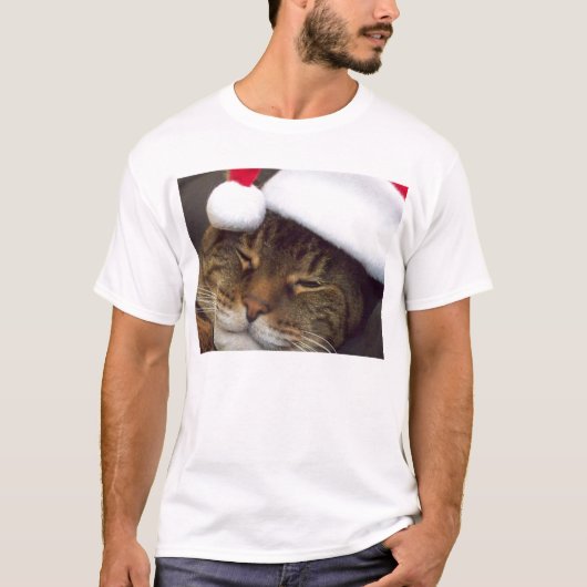 メリークリスマス猫サンタ帽子Tシャツ Tシャツ (正面)