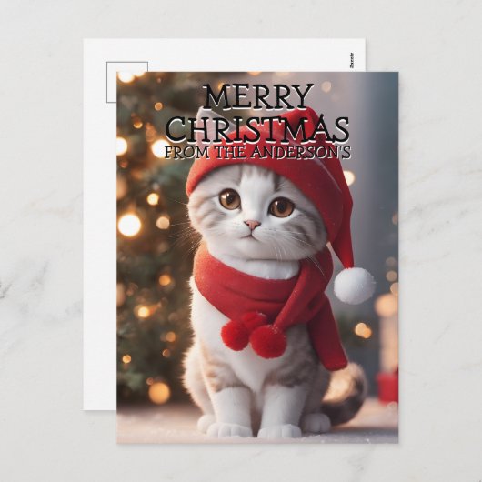 メリークリスマス猫パーソナライズされた猫 シーズンポストカード (正面/裏面)