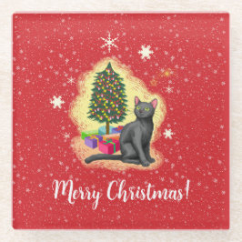 メリークリスマス猫 ガラスコースター
