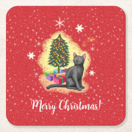 メリークリスマス猫 スクエアペーパーコースター