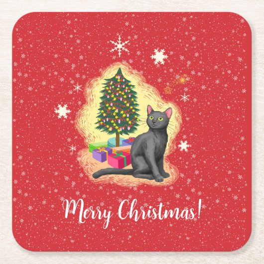 メリークリスマス猫 スクエアペーパーコースター (正面)