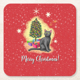 メリークリスマス猫 スクエアペーパーコースター