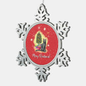 メリークリスマス猫 スノーフレークピューターオーナメント (右)