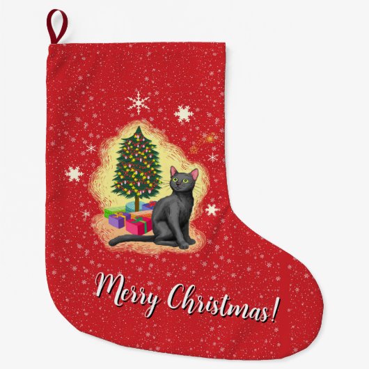 メリークリスマス猫 ラージクリスマスストッキング (正面)