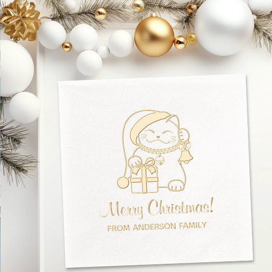 メリークリスマス猫/家族 箔ナプキン