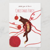 メリークリスマス猫 - 赤いリボンに包まれた遊び心のある猫 招待状 (正面)