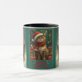 メリークリスマス猫 赤と緑のマグカップ マグカップ (中央)