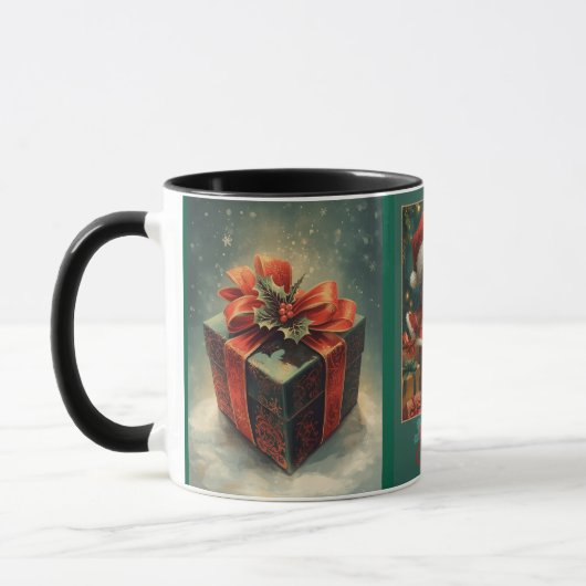 メリークリスマス猫 赤と緑のマグカップ マグカップ (左)
