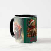 メリークリスマス猫 赤と緑のマグカップ マグカップ (正面左)