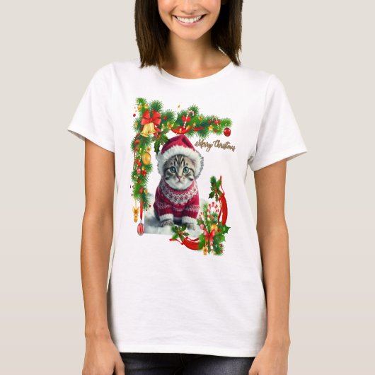 メリークリスマス猫 Tシャツ (正面)