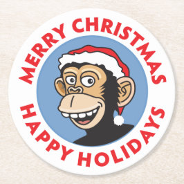 メリークリスマス猿 ラウンドペーパーコースター