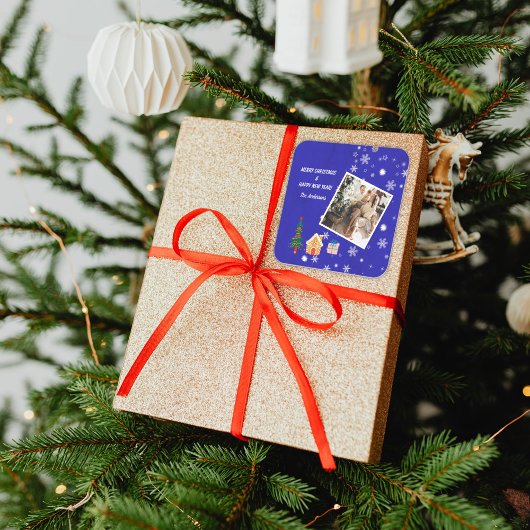 メリークリスマス王室のブルー家族写真 スクエアシール