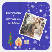 メリークリスマス王室のブルー家族写真 スクエアシール (正面)