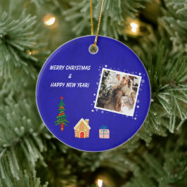 メリークリスマス王室のブルー家族写真 セラミックオーナメント