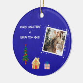 メリークリスマス王室のブルー家族写真 セラミックオーナメント (左)