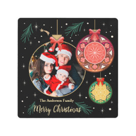 メリークリスマス球根の家族の写真パーソナライズ メタルプリント