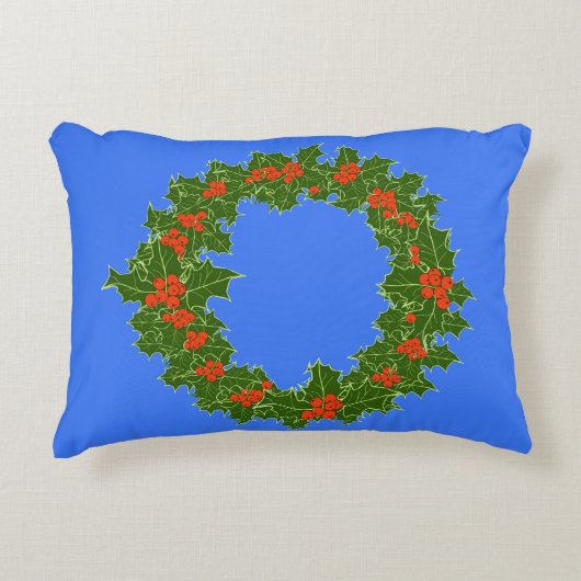 メリークリスマス用レッドベリー&ホリーリース アクセントクッション (正面)