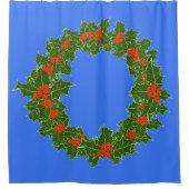 メリークリスマス用レッドベリー&ホリーリース シャワーカーテン (正面)