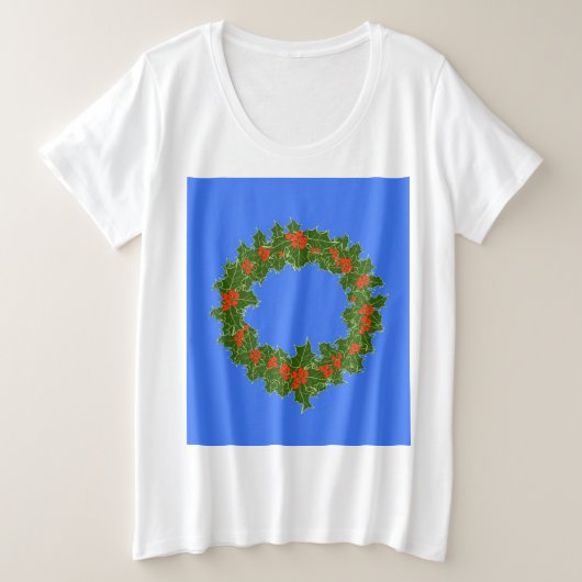 メリークリスマス用レッドベリー&ホリーリース プラスサイズTシャツ (デザイン正面)