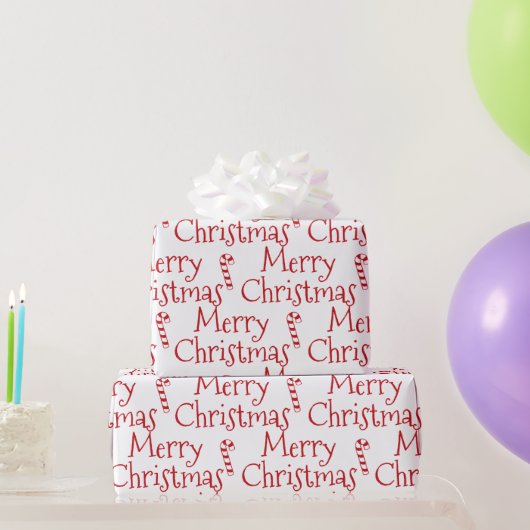 メリークリスマス白い赤いキャンディーケーンモダンかわいい ラッピングペーパー (パーティーギフト)