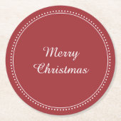 メリークリスマス白エレガントと赤のミルグレイン ラウンドペーパーコースター (正面)