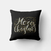 メリークリスマス白グリッタータイポグラフィTシャツ クッション (裏面)