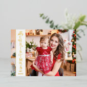 メリークリスマス白人家族金ゴールド4枚 箔シーズンカード (立ち正面)