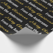 メリークリスマス白黒と金ゴールドスクリプト名 ラッピングペーパー (角)