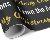 メリークリスマス白黒と金ゴールドスクリプト名 ラッピングペーパー (ロールコーナー)