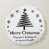 メリークリスマス白黒のクリスマスツリー雪 ラウンドクッション (裏面)