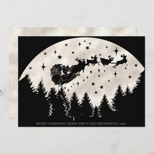 メリークリスマス白黒サンタスレイトナカイ シーズンカード (正面/裏面)