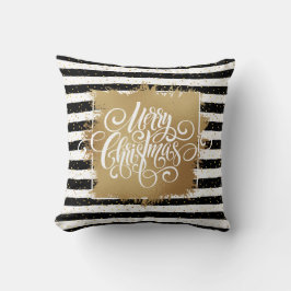 メリークリスマス白黒ストライプズ クッション