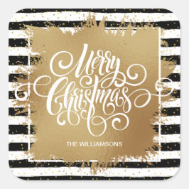 メリークリスマス白黒ストライプズ スクエアシール