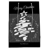 メリークリスマス白黒ストライプモダンホリデイ ミディアムペーパーバッグ (裏面)