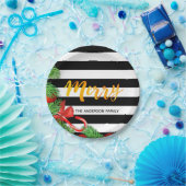 メリークリスマス白黒ストライプレッドデコールパイン ペーパープレート (パーティー)