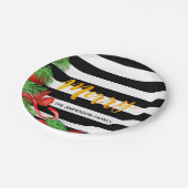 メリークリスマス白黒ストライプレッドデコールパイン ペーパープレート (アングル)