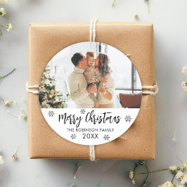 メリークリスマス白黒スノーフレーク家族写真 ラウンドシール