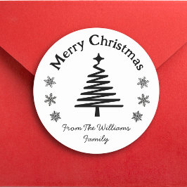 メリークリスマス白黒ツリー&スノーフレーク ラウンドシール