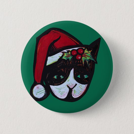 メリークリスマス白黒ネコ 缶バッジ (正面)