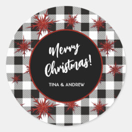 メリークリスマス白黒バッファローチェック ラウンドシール