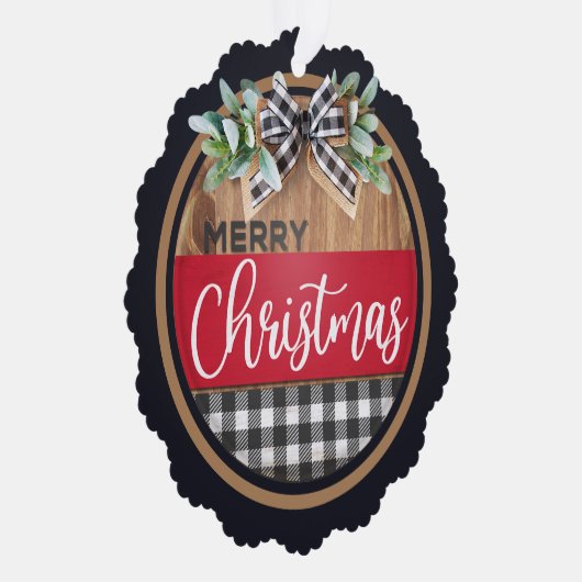 メリークリスマス白黒バッファロープレイド オーナメントカード (右)
