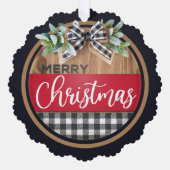 メリークリスマス白黒バッファロープレイド オーナメントカード (正面)