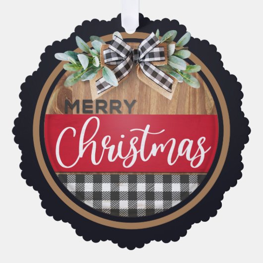 メリークリスマス白黒バッファロープレイド オーナメントカード (正面)
