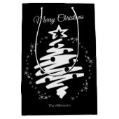 メリークリスマス白黒ミニマルモダンホリデイ ミディアムペーパーバッグ (正面)