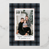 メリークリスマス石板バラ金ゴールドタータンチェックPlaid写真 箔シーズンカード (正面)