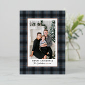 メリークリスマス石板バラ金ゴールドタータンチェックPlaid写真 箔シーズンカード (立ち正面)