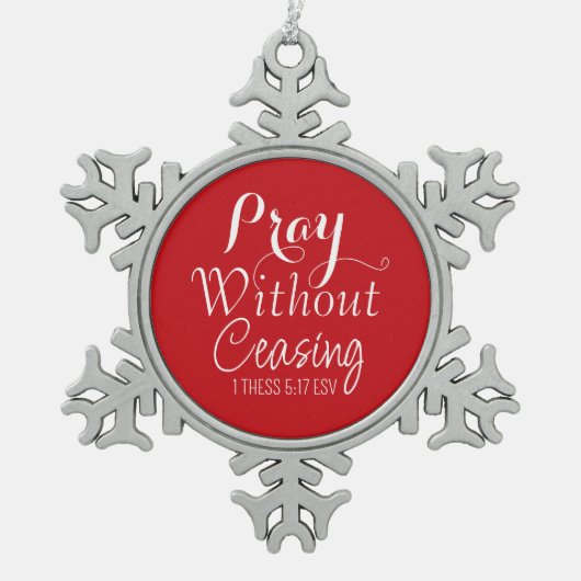 メリークリスマス祈りの言葉バイブル聖句レッドオーナメント スノーフレークピューターオーナメント (正面)