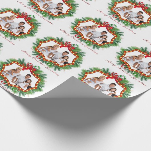 メリークリスマス祖母カスタムの写真 ラッピングペーパー (角)
