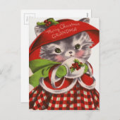 メリークリスマス祖母ヴィンテージ子猫 シーズンポストカード (正面/裏面)