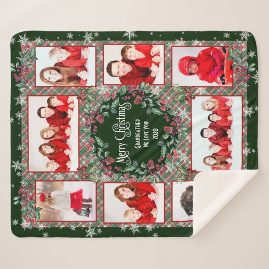 メリークリスマス祖父の家族の写真コラージュ シェルパブランケット (正面(横))